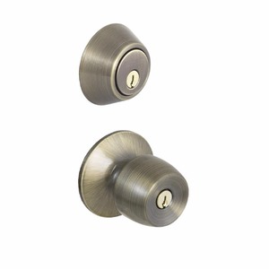 lot 295 image: Defiant Brandywine Antique Brass Single Cylinder Deadbolt Combo Pack