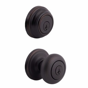 lot 314 image: Kwikset 991 Juno Keyed Door Knob and Sgl Cyl Deadbolt Combo Pack in Venetian Bronze