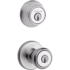 lot 348 image: Kwikset 690 Tylo Keyed Entry Knob And Sgl Cyl Deadbolt Combo Pack In Satin Chrome Model # 96900-252