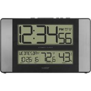 lot 373 image: La Crosse Technology Atomic Digital Clock with Indoor Temperature and Humidity, Aluminum finish