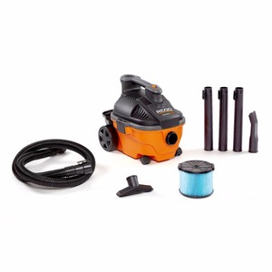 lot 400 image: RIDGID 4 Gallon 5.0-Peak HP Portable WetDry Shop Vacuum with Fine Dust Filter, Hose and Accessories, OrangesPeaches