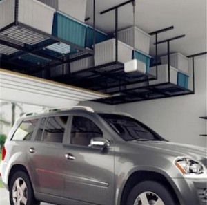 lot 199 image: FLEXIMOUNTS Black Adjustable Height Steel Overhead Garage Storage Rack (48 in. W x 96 in. D)