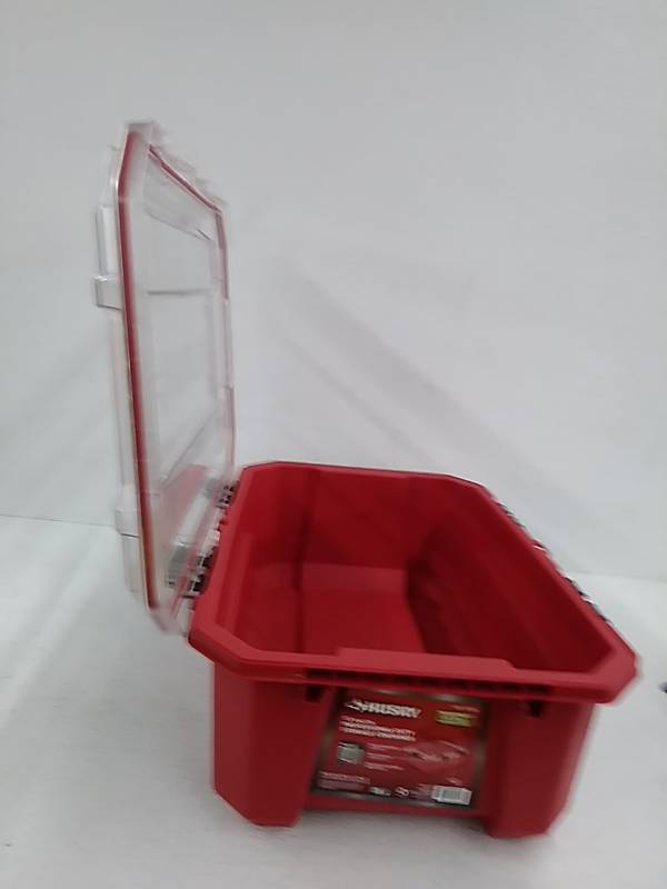 Husky 20 Gal. Professional Duty Waterproof Storage Container with Hinged  Lid in Red Auction