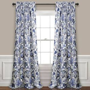 lot 8654 image: Lush Decor Cynthia Jacobean Room Darkening 108 x 52  2 Header Floral Blue 100% Polyester 3 Rod Pocket 2-Pc Set Window Panel Retails $140.00