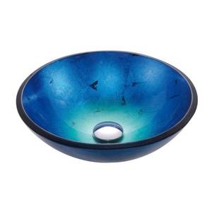 lot 8666 image: KRAUS Round Blue Glass Vessel Bathroom Sink, 16 12 inch