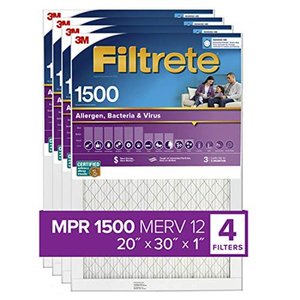 lot 8717 image: Filtrete 20x30x1, AC Furnace Air Filter, MPR 1500, Healthy Living Ultra Allergen, 4-Pack (exact dimensions 19.84 x 29.84 x 0.78)