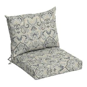 lot 8745 image: Arden Selections Outdoor Dining Chair Cushion Set Neutral Aurora Damask