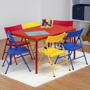 lot 8748 image: Safety First 7-Piece Kids Set with Pinch-Free Folding Chairs and Screw-In Legs Table