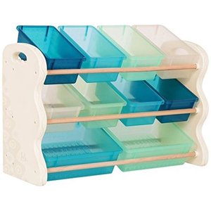 lot 8752 image: b. spaces by battat - totes tidy toy organizer - kids furniture set storage unit with 10 stackable bins - ivory, sea and mint