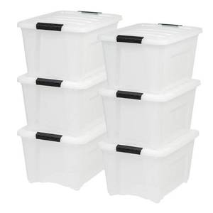 lot 8764 image: IRIS USA 32 Qt. Stack and Pull Storage Container Box Storage Bin, White
