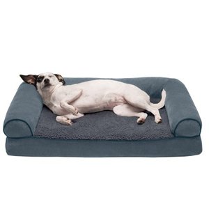 lot 8385 image: FurHaven Pet Dog Bed Orthopedic Faux Fleece & Chenille Sofa-Style Couch Pet Bed for Dogs & Cats, Orion Blue, Medium