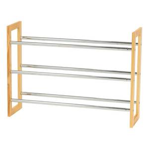 lot 8403 image: IRIS USA 3 Tier Extendable Wood and Metal Shoe Rack