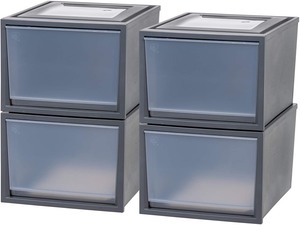 lot 8451 image: IRIS Set Of 4 Storage Bins With Drawer, Gray And Clear