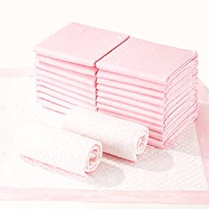 lot 8726 image: 24x30 Inch Pink Pee Pads With Adhesive Strips, Set Of Roughly 100