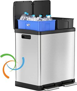 lot 8740 image: SoftStep 16 Gallon Dual Sided Stainless Steel Trash Can