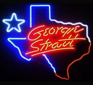 lot 8859 image: Texas Shaped George Strait Hanging Neon Sign