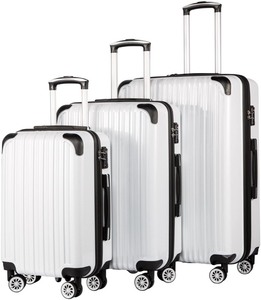lot 8392 image: Coolife Luggage No. 72, White 3 Piece with TSA locks