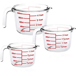 lot 8429 image: AmazonBasics 3pc Glass Measuring Cup Set