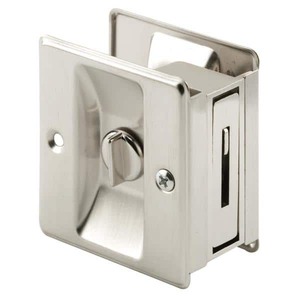 lot 8433 image: Prime Line Pocket Door Lock & Pull Satin Nickel