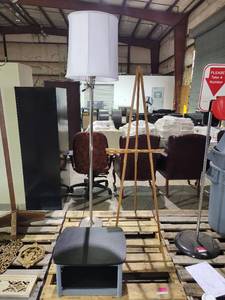 lot 9188 image: Computer Platform  Floor Lamp and Wooden Easel