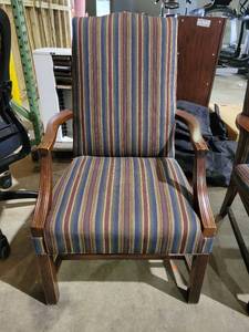 lot 9199 image: Striped Accent Chair - Wooden Frame