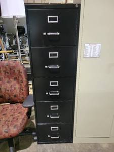 lot 9205 image: Black 5 Drawer Filing Cabinet