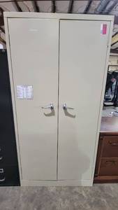 lot 9206 image: Tan Storage Cabinet W Five Shelves