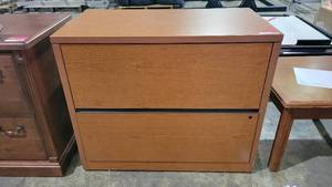 lot 9209 image: Two Drawer Lateral Wooden Laminate Filing Cabinet