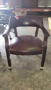 lot 9223 image: Leather Cherry Red Rolling Chair By Southern Furniture