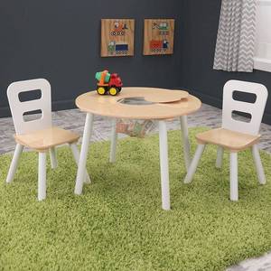 lot 36698 image: KidKraft KidKraft Wooden Round Table & 2 Chair Set with Center Mesh Storage - Natural & White