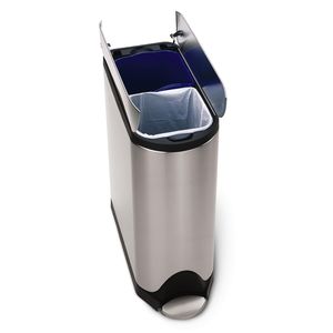 lot 36852 image: simplehuman - 40 Liter Dual Compartment Butterfly Lid Kitchen Recycling Step Trash Can, Brushed Stainless Steel - Brushed Stainless Steel