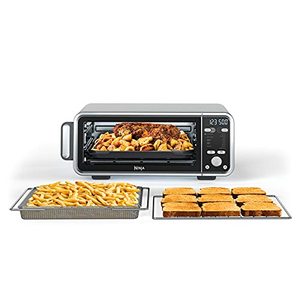 lot 36876 image: Ninja SP301 Dual Heat Air Fry Countertop 13-in-1 Oven with Extended Height, XL Capacity, Flip Up & Away Capability for Storage Space, with Air Fry Basket, SearPlate, Wire Rack & Crumb Tray, Silver