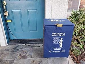lot 36885 image: DoorBox - Weatherproof Package Delivery Box, Secure Lock, Anti-Theft Alarm, Non-Removable Steel Cable, Receive Multiple Deliveries - US & Internationally Patented - Ultra-Premium, Large Blue