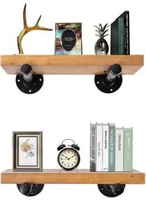 lot 36902 image: Bribyit Floating Shelves, 2-Tier Wall Mounted Storage Shelves, Rustic Wood Wall Storage...