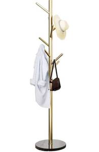 lot 36938 image: Metal Coat Rack Stand Golden Satin Steel Finish Stable Marble Base, High-Grade with Hooks Metal Tree Hat & Coat Hanger Floor Free Standing Wall Bedroom Easy Assembly (Golden)