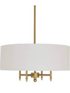 lot 36964 image: Stone & Beam Contemporary Pendant Chandelier with White Shade - 20 x 20 x 42 Inches (Adjustable Height), Antique Gold