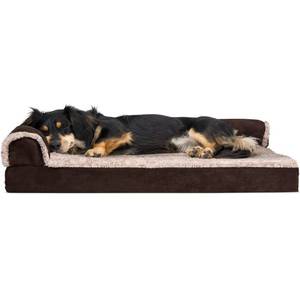 lot 38226 image: FurHaven Pet Dog Bed Deluxe Orthopedic Faux Fur & Suede L-Shaped Chaise Couch Pet Bed for Dogs & Cats, Espresso, Medium