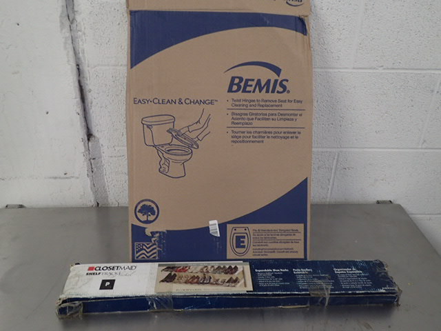 lot 7052 image: BEMIS Residential Molded Wood Toilet Seat, Elongated, With Cover, 18-78 Bolt to Seat Front