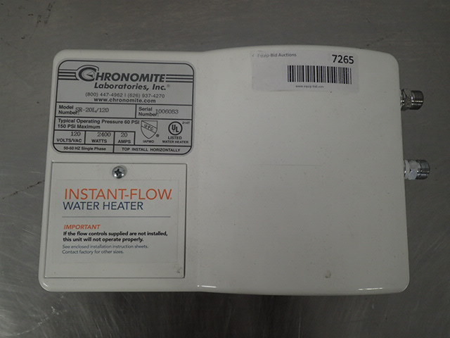 lot 7265 image: Chronomite SR-20L120 HTR 120-Volt 20-Amp SR Series Instant-Flow Low Flow Tankless Water Heater