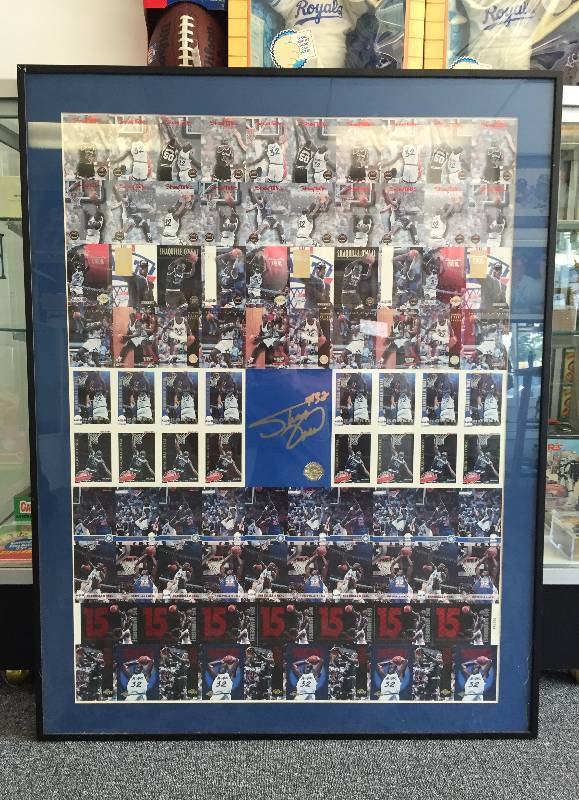 lot 1027 image: Shaquille SHAQ Oneal Uncut Rookie & Insert Sheet - Book Value $500 - Framed 40 14 x 31 Inches - Amazing Piece
