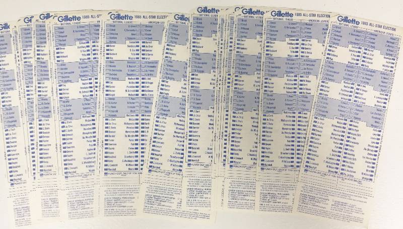 lot 1041 image: Very Rare Lot of (90) 1979  1981  1982 1985 MLB All Star Ballots - Mint Condition - Unused - Rare Find of MLB History