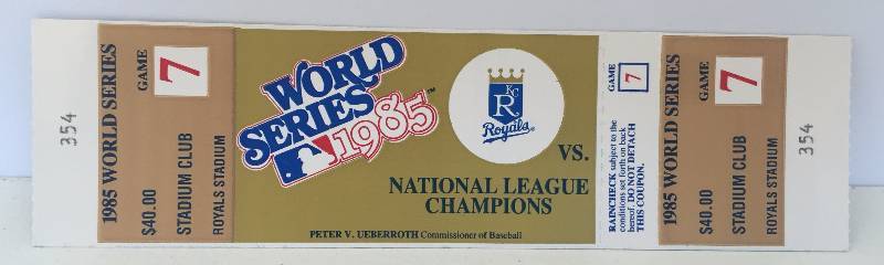 lot 1002 image: RARE 1985 World Series Game 7 Ticket - Mint Condition - The Most Sought After Piece Of Kansas City Royals History - The Holy Grail