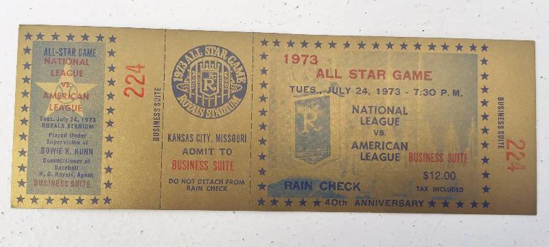 lot 1003 image: 1973 MLB ALL STAR GAME - 1ST EVER IN KANSAS CITY - KAUFMAN STADIUM - THE RAREST OF ALL TICKETS