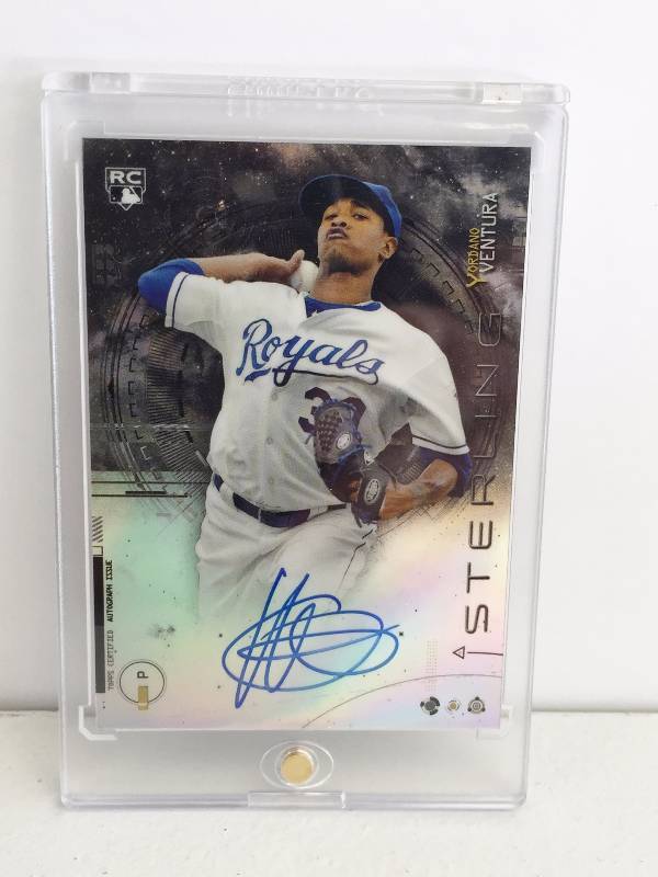 lot 1016 image: Yordano Ventura Autographed Rookie Card - Certified 2014 Bowman Sterling Rookie Autograph Serial #d 131150 Extremely Low number production