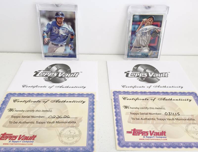 lot 1019 image: Alex Gordon  Chris Young - Authentic Topps Vault - #11 card releases wCOA - Literally the only Cards ever produced certified by Topps - AS RARE AS IT GETS