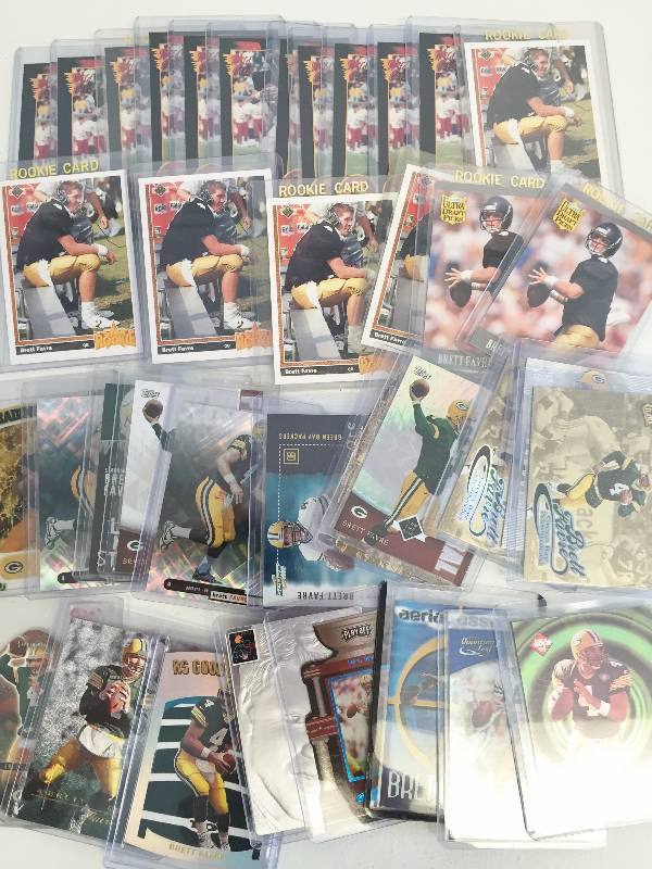 lot 1038 image: Brett Favre Rookie Card & Insert Lot - Incredible Investment Lot - $375  Book Value - Must See 18 Rookie Cards  19 Inserts