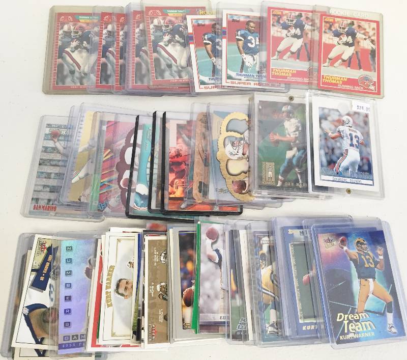 lot 1040 image: Amazing (100) Football Lot Cram Packed w Hall of Famers Rookie Cards Inserts  Book Value Over $300
