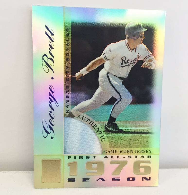lot 1043 image: George Brett Game Used  WornJersey Card - 2003 Topps Tribute Card Containing Actual Piece of Brett Game Used Jersey