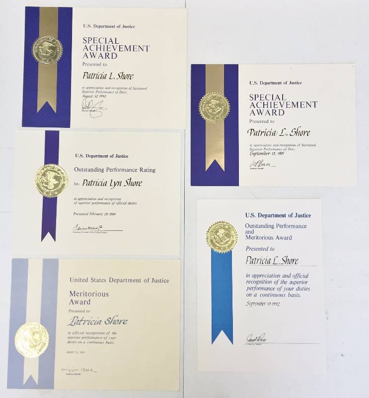 lot 1055 image: (5) Rare U.S. Department of Justice Awards containing (5) Different Attorney General Authentic Signatures  Autographs - Must See
