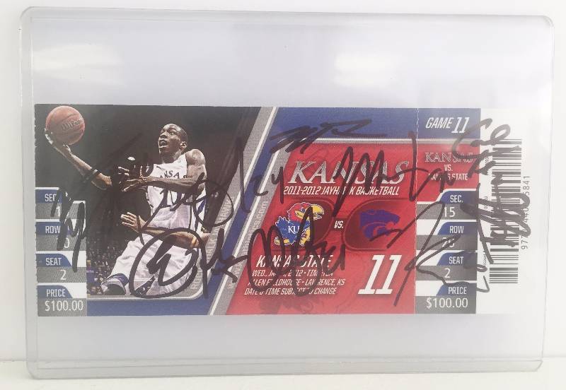 lot 1056 image: Autographed 201112 Kansas Jayhawk Baseketball Game Ticket with 14 Signatures including Ben McLemore  Thomas Robinson 